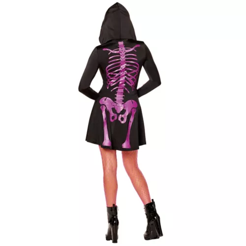 Adult Neon Pink Skeleton Hooded Dress