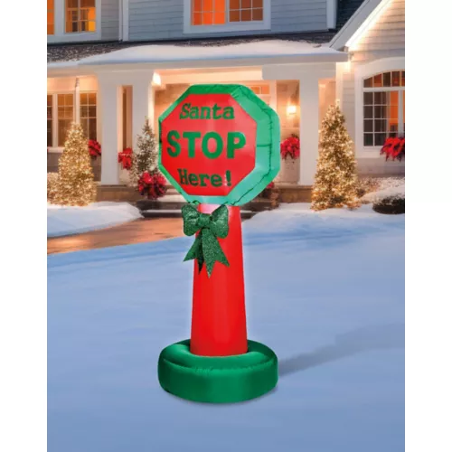 4 Ft Light-Up Santa Stop Sign Inflatable Decoration