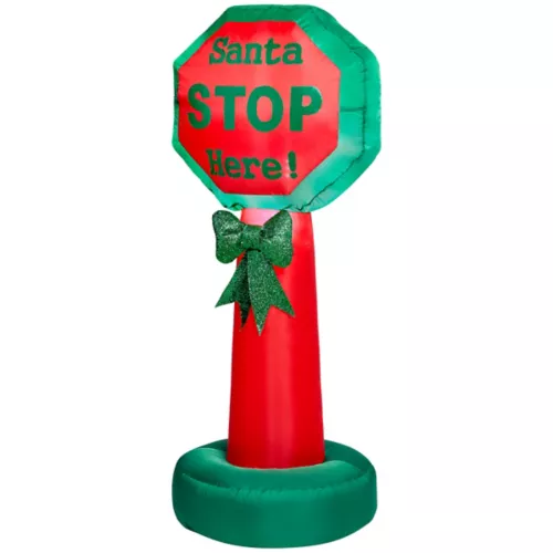 4 Ft Light-Up Santa Stop Sign Inflatable Decoration
