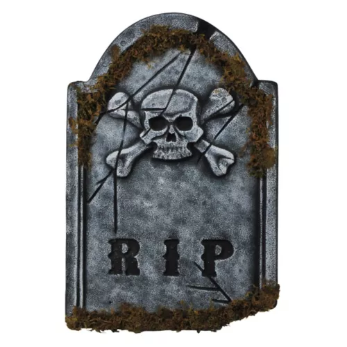 1.5 Ft Skull Face Tombstone with Moss