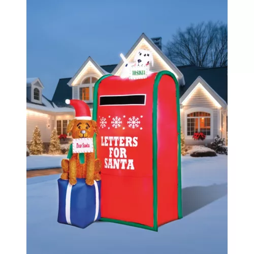 5 Ft 11 In Light-Up Santa Paws Mailbox Inflatable Decoration