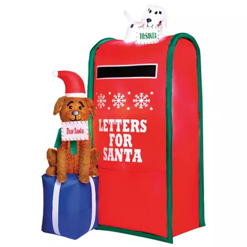 5 Ft 11 In Light-Up Santa Paws Mailbox Inflatable Decoration
