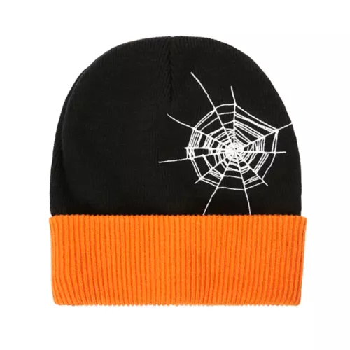 Black and Orange Spider Web Beanie Hat