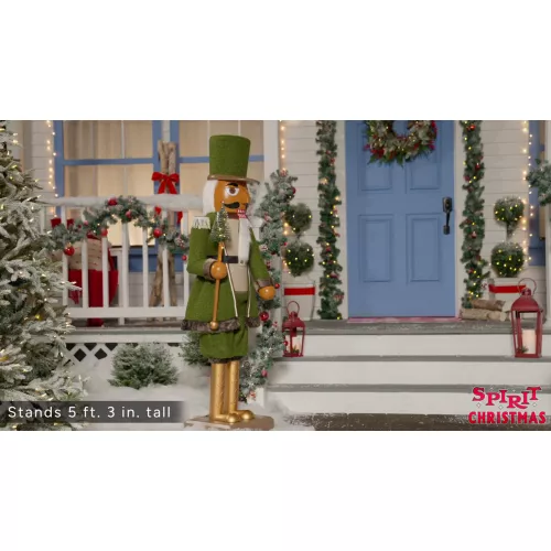 5 Ft 3 In Collapsible Animated Green Bouclé Nutcracker